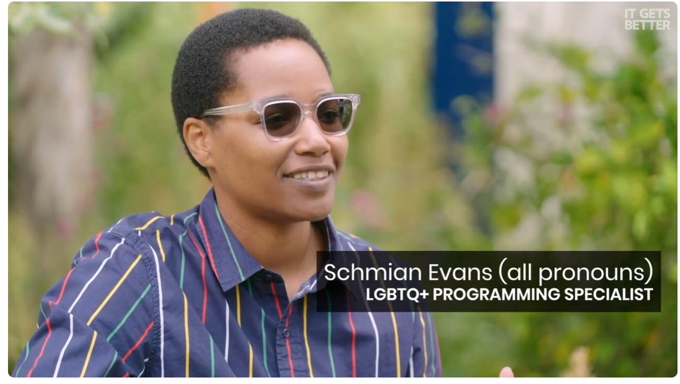 Schmian Evans featured in an It Gets Better video about LGBTQ+ inclusion in Oakland schools